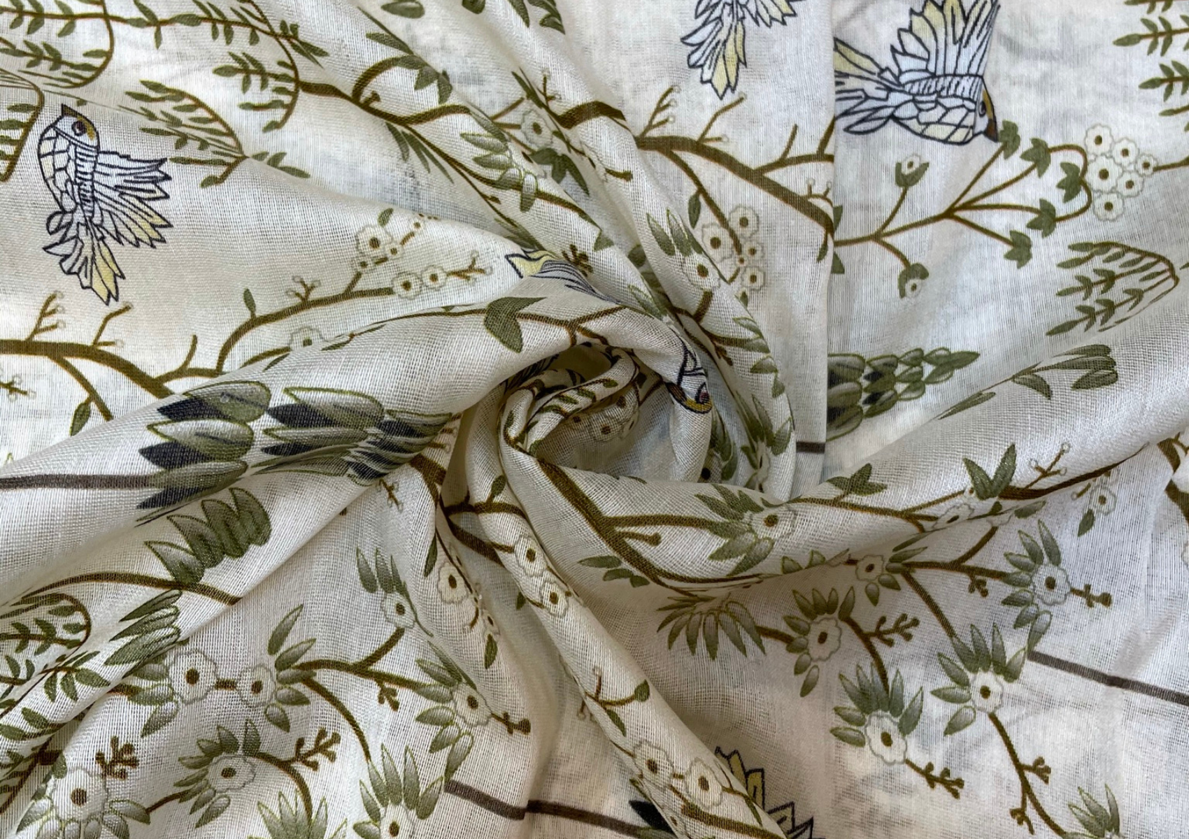 Pure Chanderi Silk Cream Floral Print - Kapda Shop