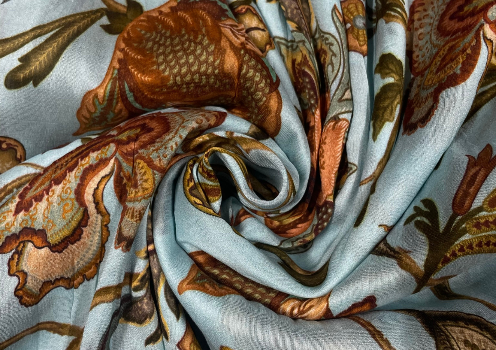 Blue Floral Chanderi Fabric