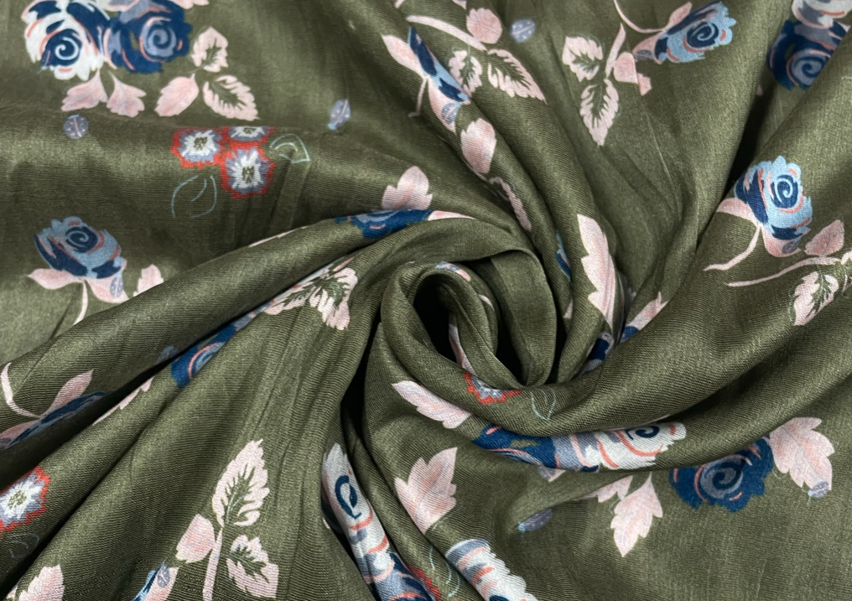 Mehendi Green Floral Printed Pure Chanderi Silk Fabric - Kapda Shop