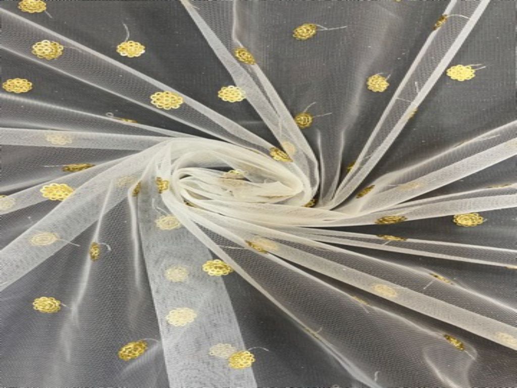 White Floral Dyeable Embroidered Net Fabric - Kapda Shop