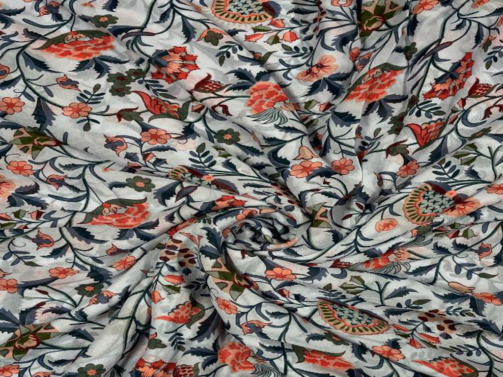 Light Grey Floral Georgette Fabric - Kapda Shop