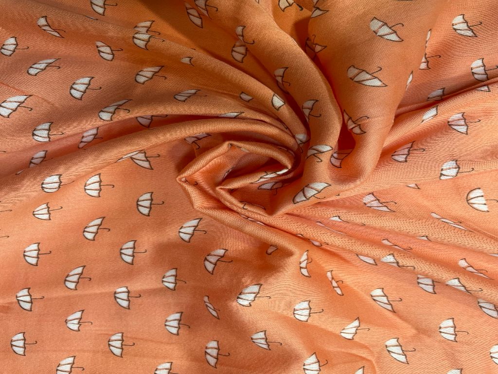 Orange Printed Cotton Mul Satin Fabric - Kapda Shop