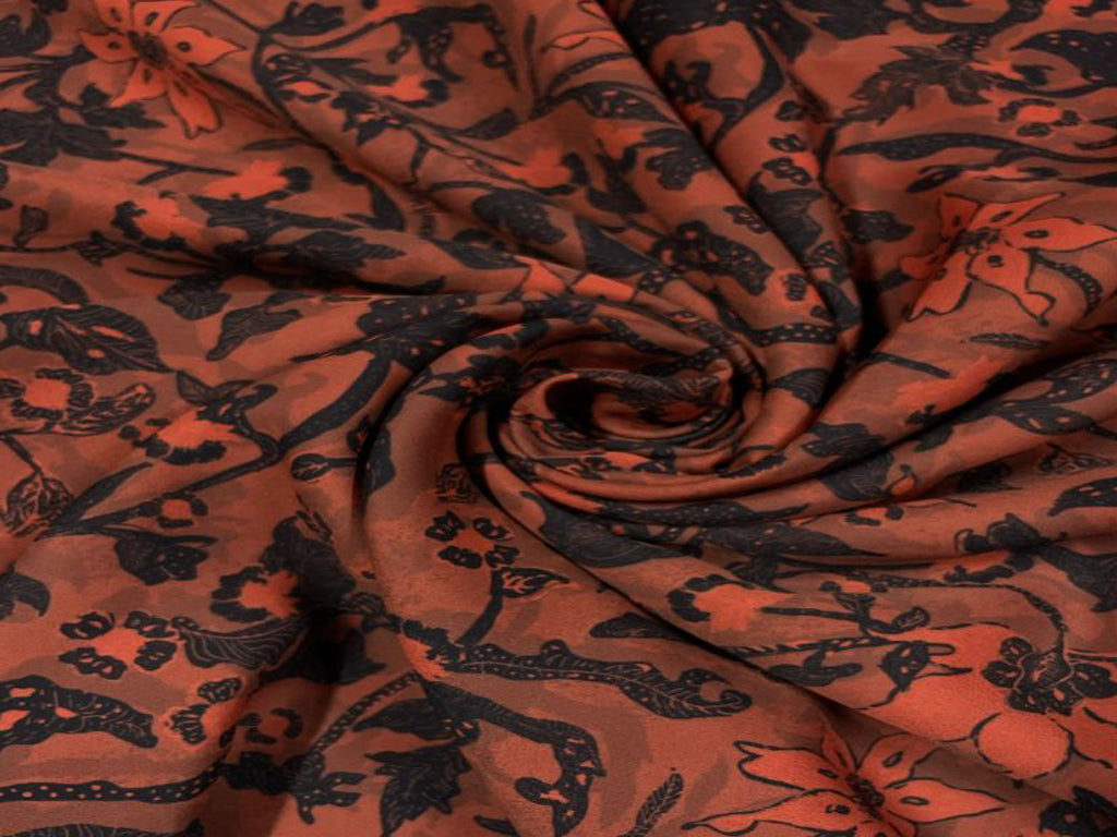 Rust Orange Printed Georgette Fabric - Kapda Shop