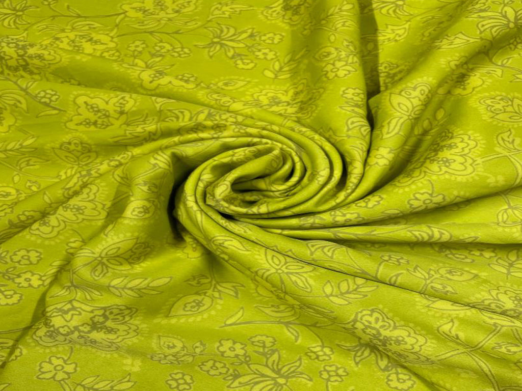 Lime Green Floral Printed Georgette Fabric - Kapda Shop