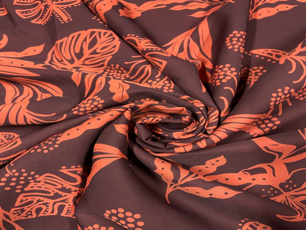 Brown & Orange Printed Georgette Fabric
