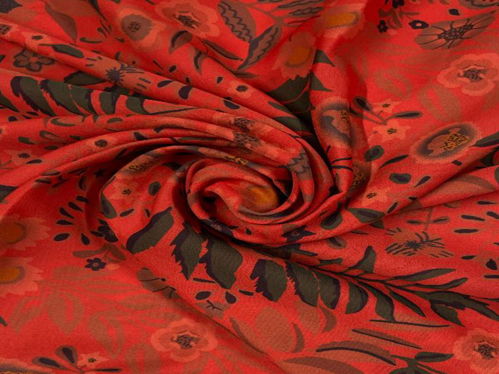 Orange Floral Printed Georgette Fabric - Kapda Shop
