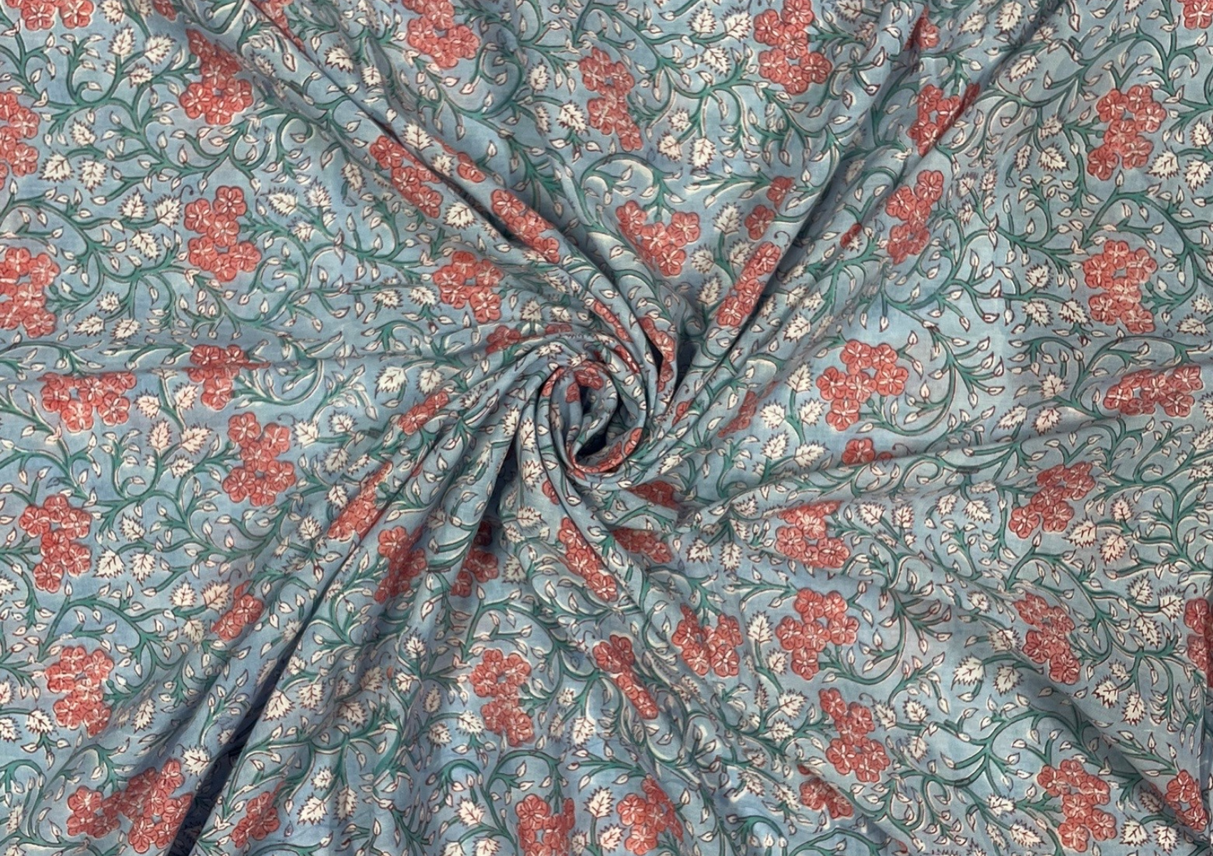 Sky Blue Floral Printed Voil Cotton Fabric - Kapda Shop