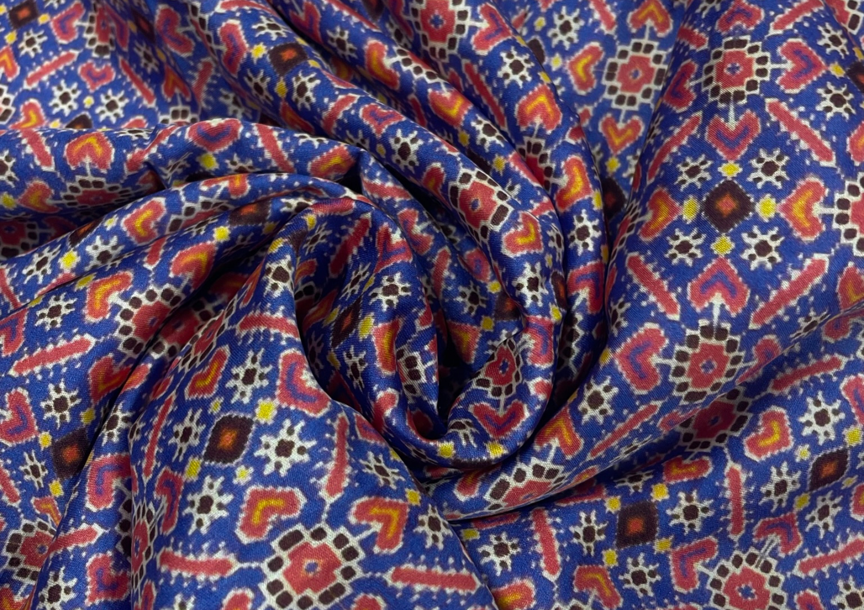 Dark Blue Abstract Pure Katan Silk Fabric - Kapda Shop