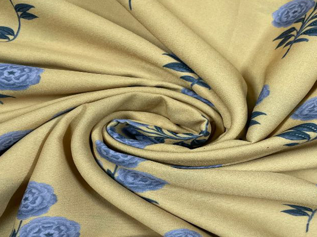 Yellow Blue Floral Printed Georgette Fabric - Kapda Shop