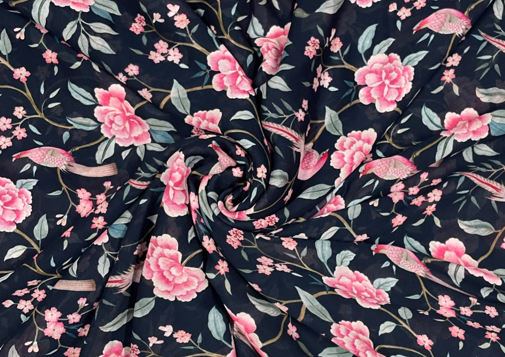 Georgette Dark Blue Pink Floral - Kapda Shop
