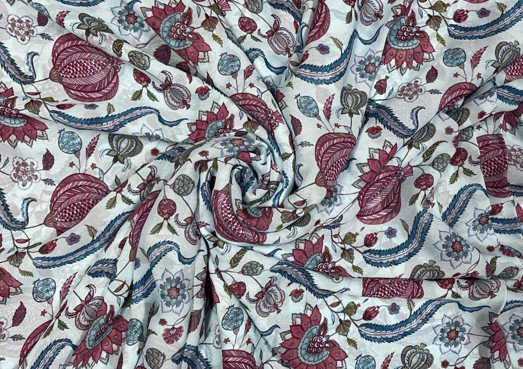 Light Blue Dark Pink Floral Georgette Fabric - Kapda Shop