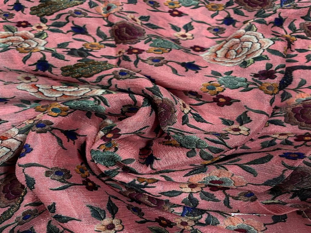 Pink Floral Chiffon Fabric - Kapda Shop