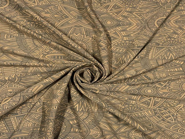 Brown Geometric Denim Lycra Fabric