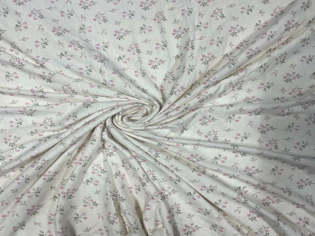 White Floral Hosiery Lycra Fabric - Kapda Shop