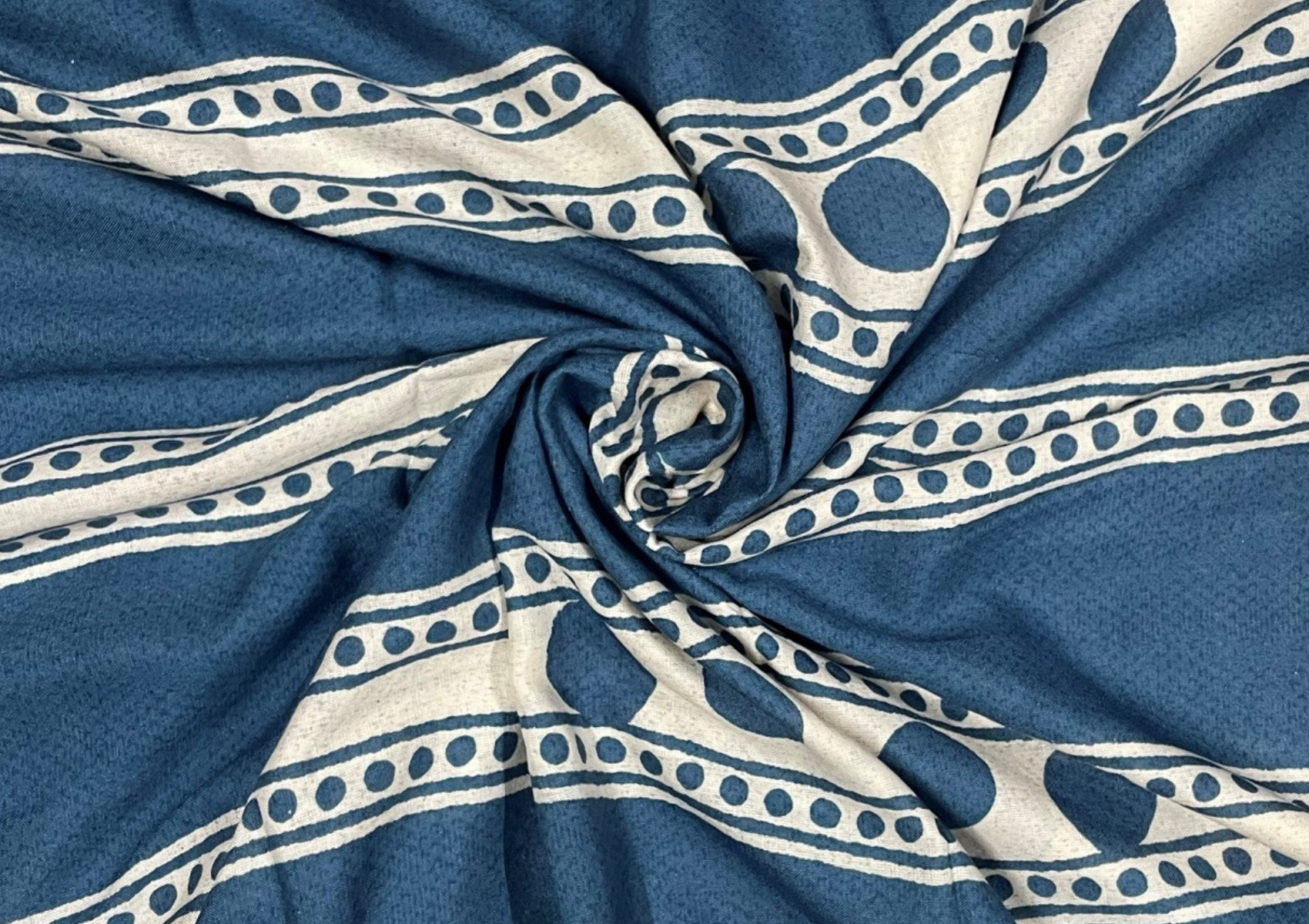 Yale Blue Cotton Slub Abstract Print Fabric - Kapda Shop