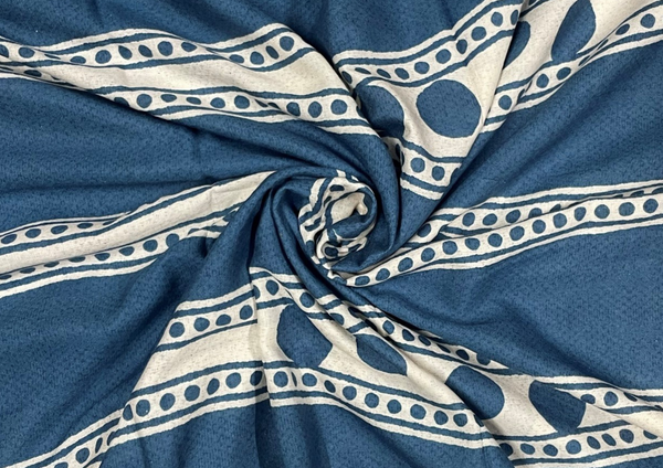Yale Blue Cotton Slub Abstract Print Fabric