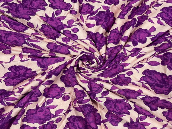 Peach & Purple Floral Printed Rayon Fabric