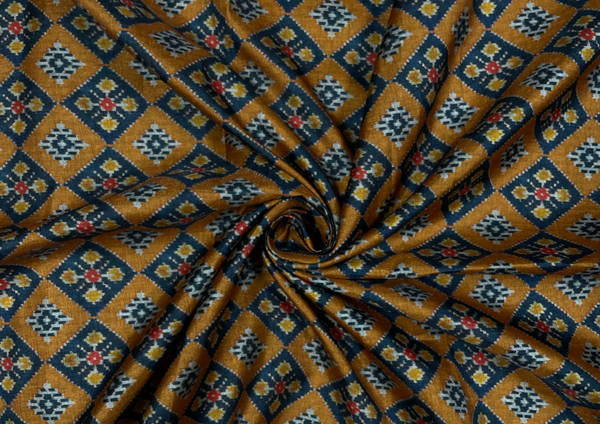 Mustard Geometric Tussar Silk Fabric