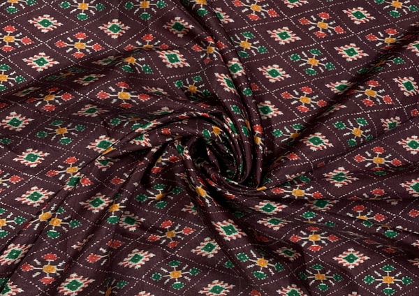 Wine Abstract Tussar Silk Fabric
