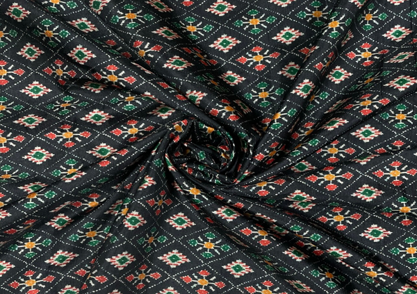 Black Abstract Printed Tussar Silk Fabric