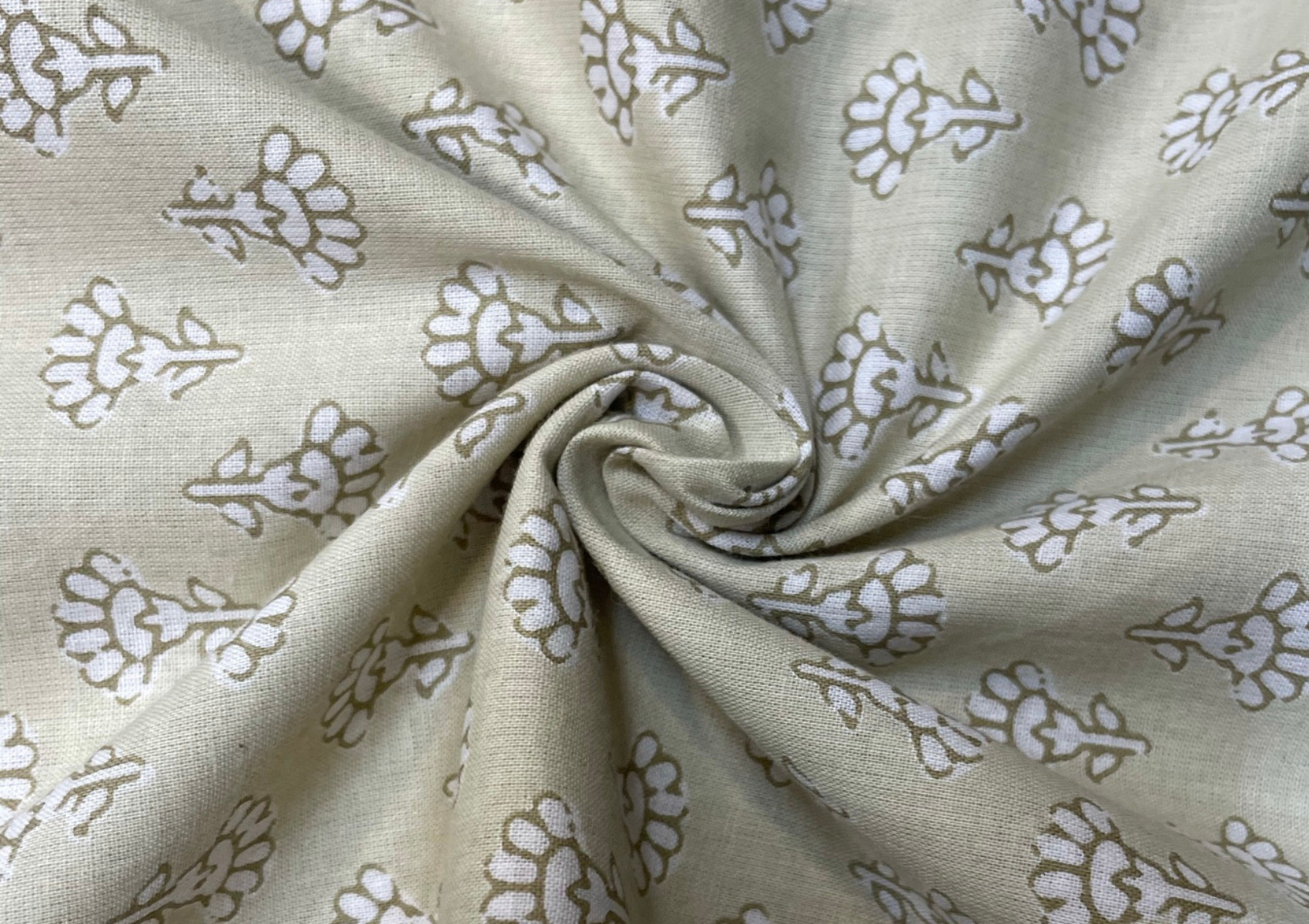 Light Khaki Floral Cotton Cambric Fabric - Kapda Shop