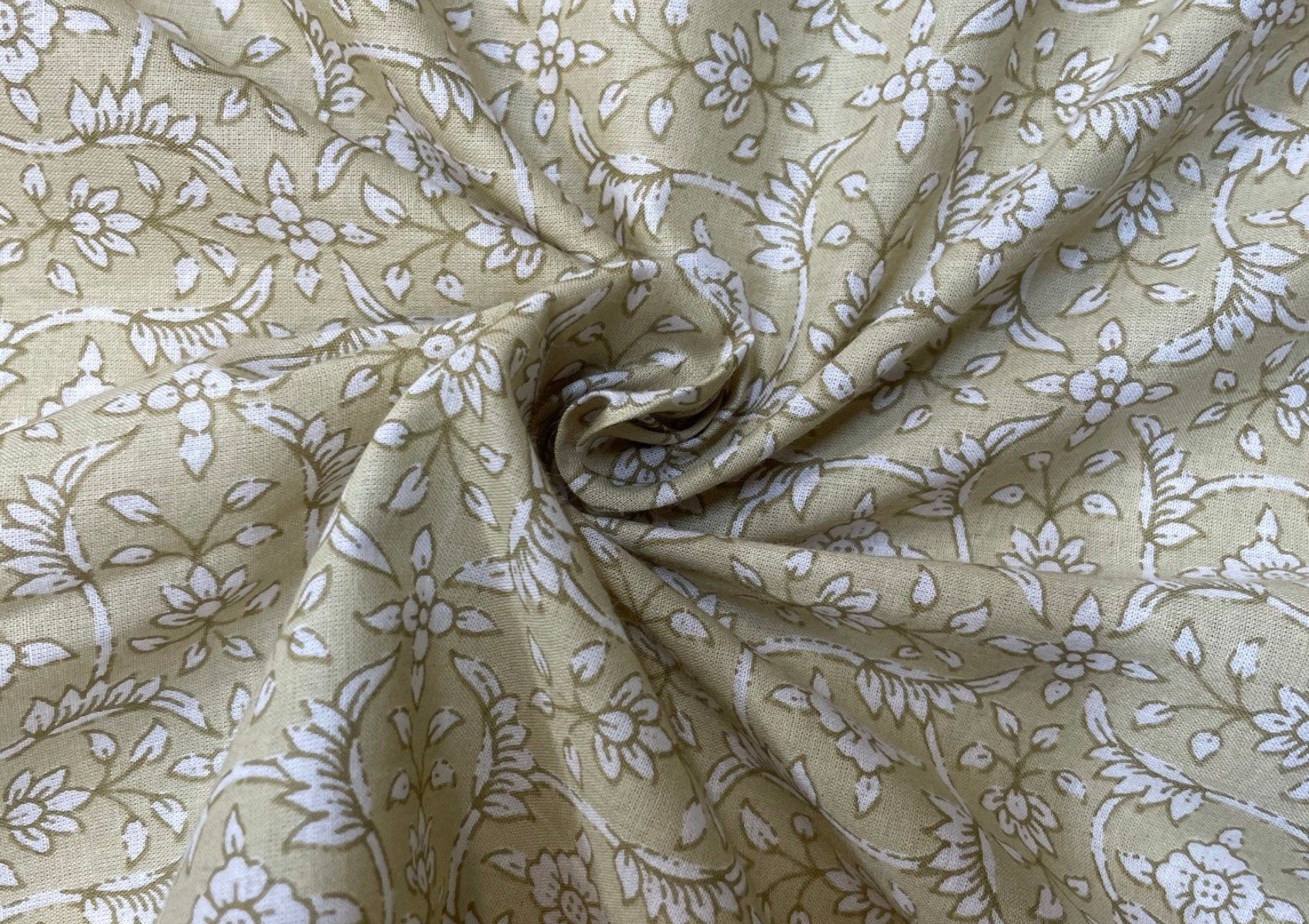 Light Khaki Floral Cotton Cambric Fabric - Kapda Shop
