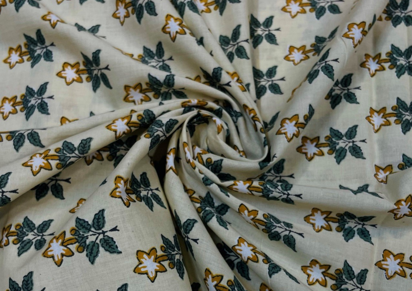Cream Floral Cotton Cambric Print Fabric - Kapda Shop