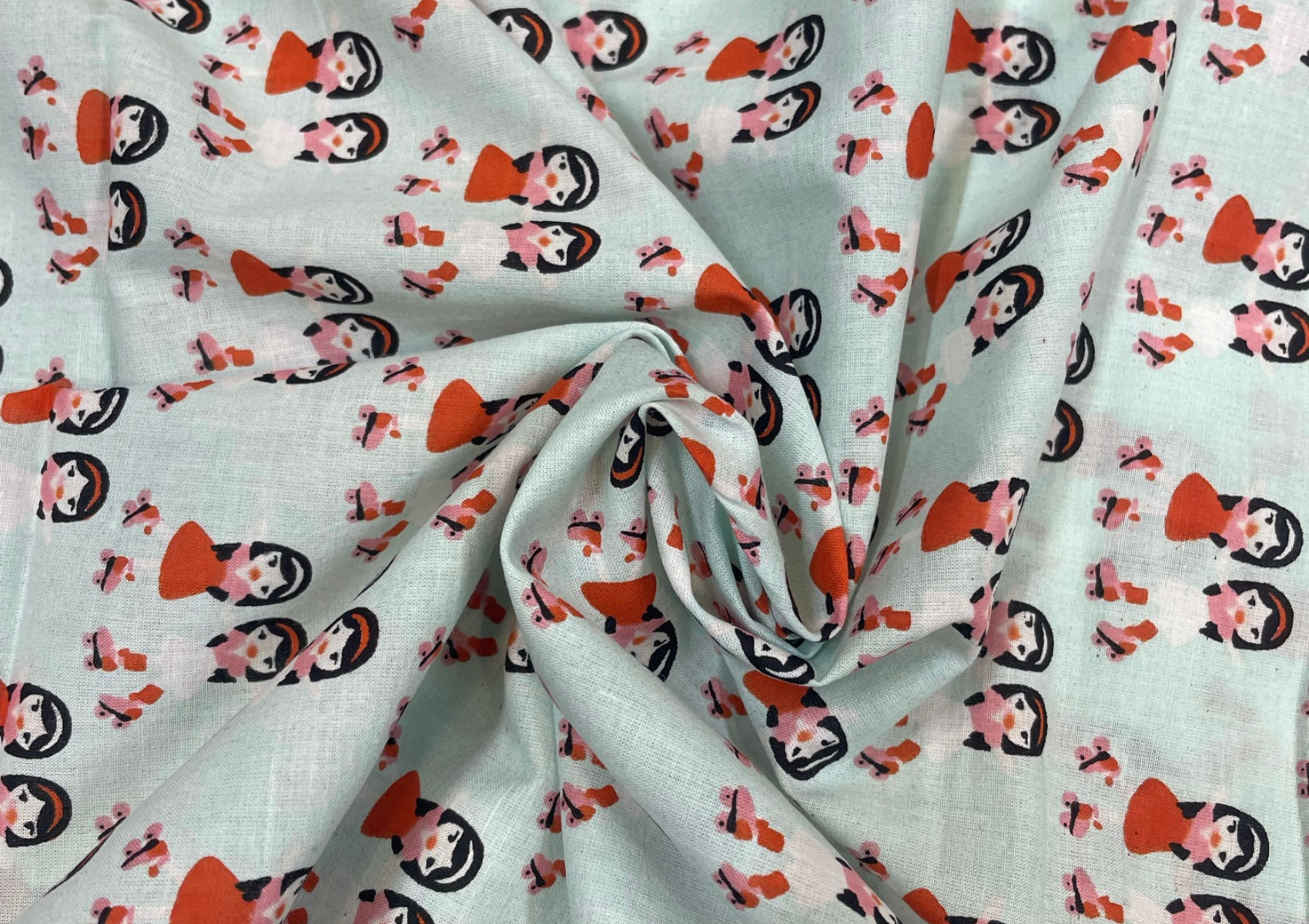 Cotton Cambric Light Sea Green Kids Print - Kapda Shop