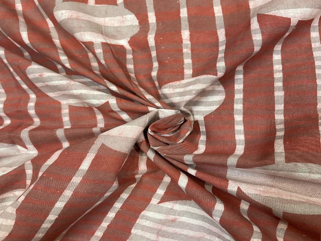 Rust Abstract Cotton Cambric Dabu Print Fabric - Kapda Shop