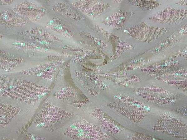 White Geometric Dyeable Embroidered Georgette Fabric