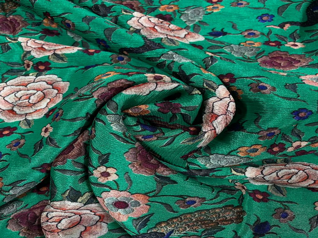 Green Floral Chiffon Fabric - Kapda Shop