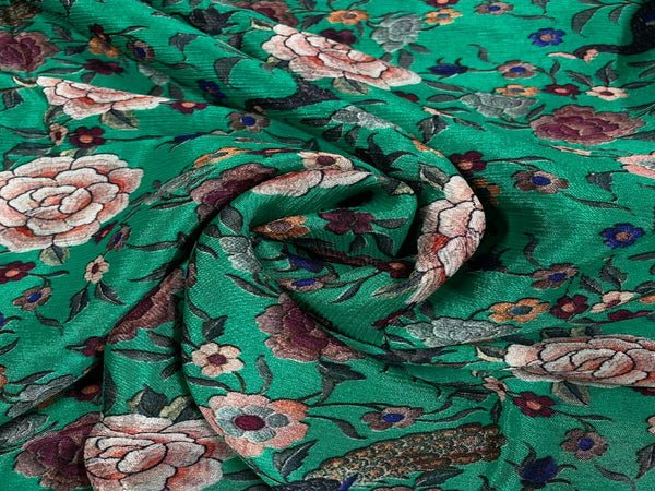 Green Floral Chiffon Fabric