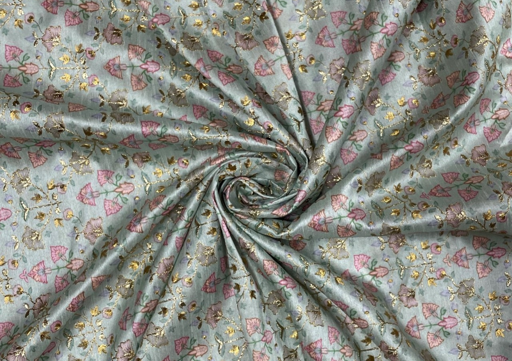 Multicolor Floral Embroidered Dupion Silk Fabric - Kapda Shop