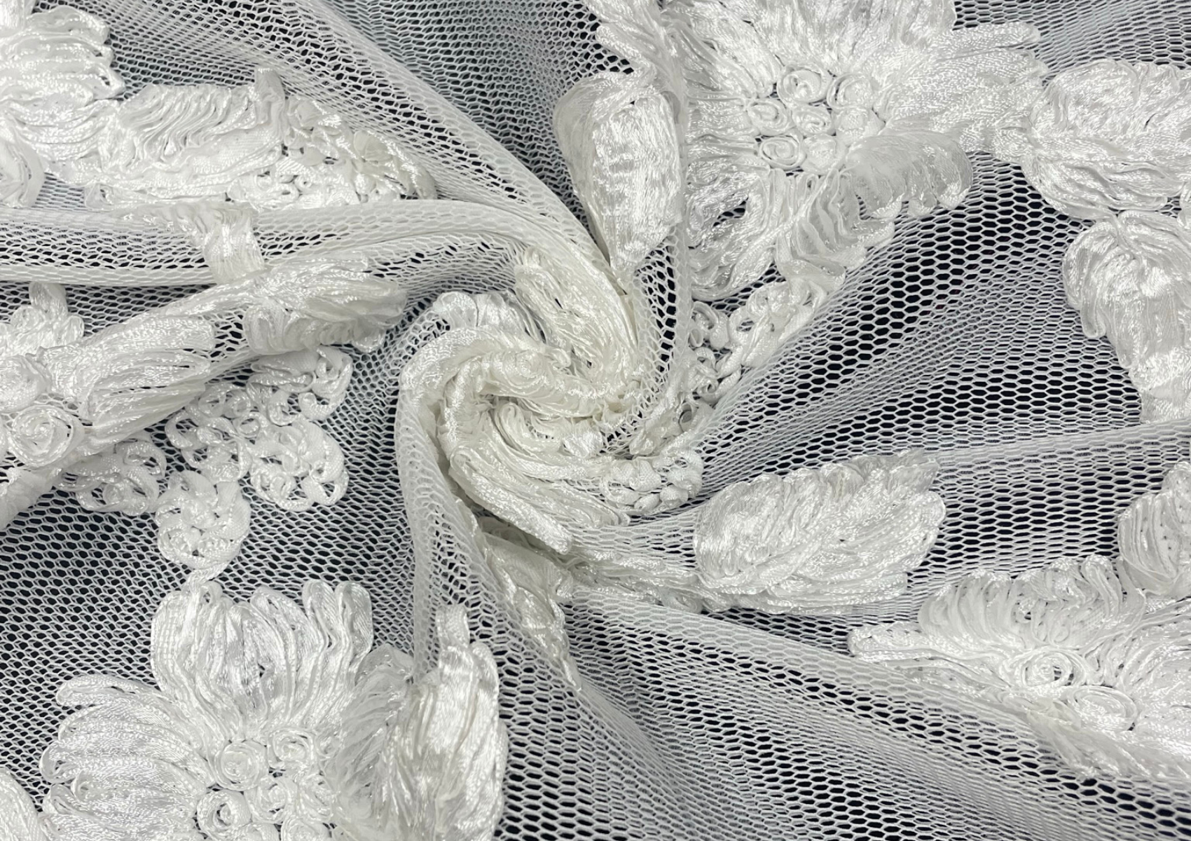 White Floral Dyeable Embroidered Net Fabric - Kapda Shop