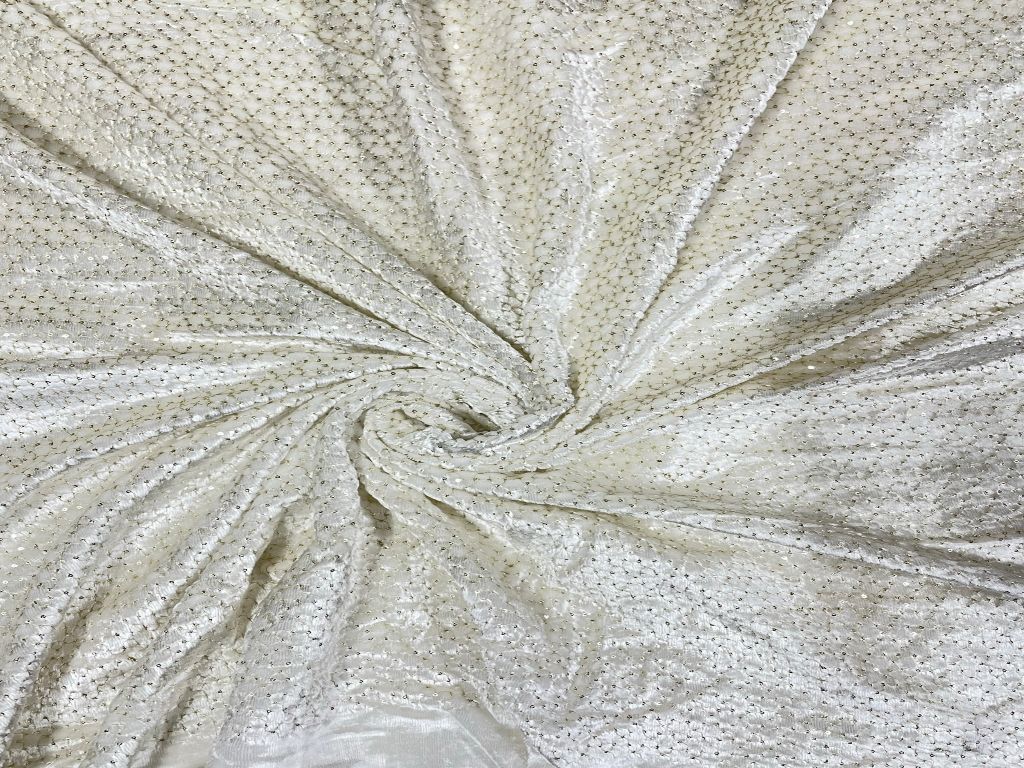 White Dyeable Embroidered Velvet Fabric - Kapda Shop