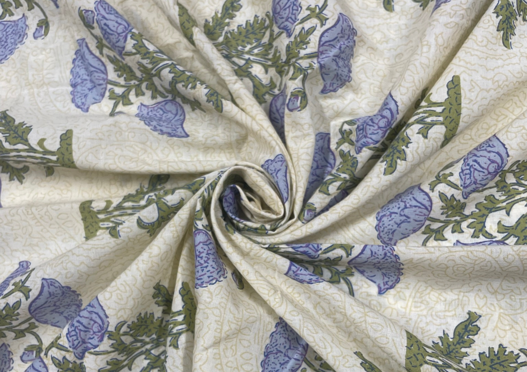 OFF White Floral Cotton Cambric Print Fabric - Kapda Shop