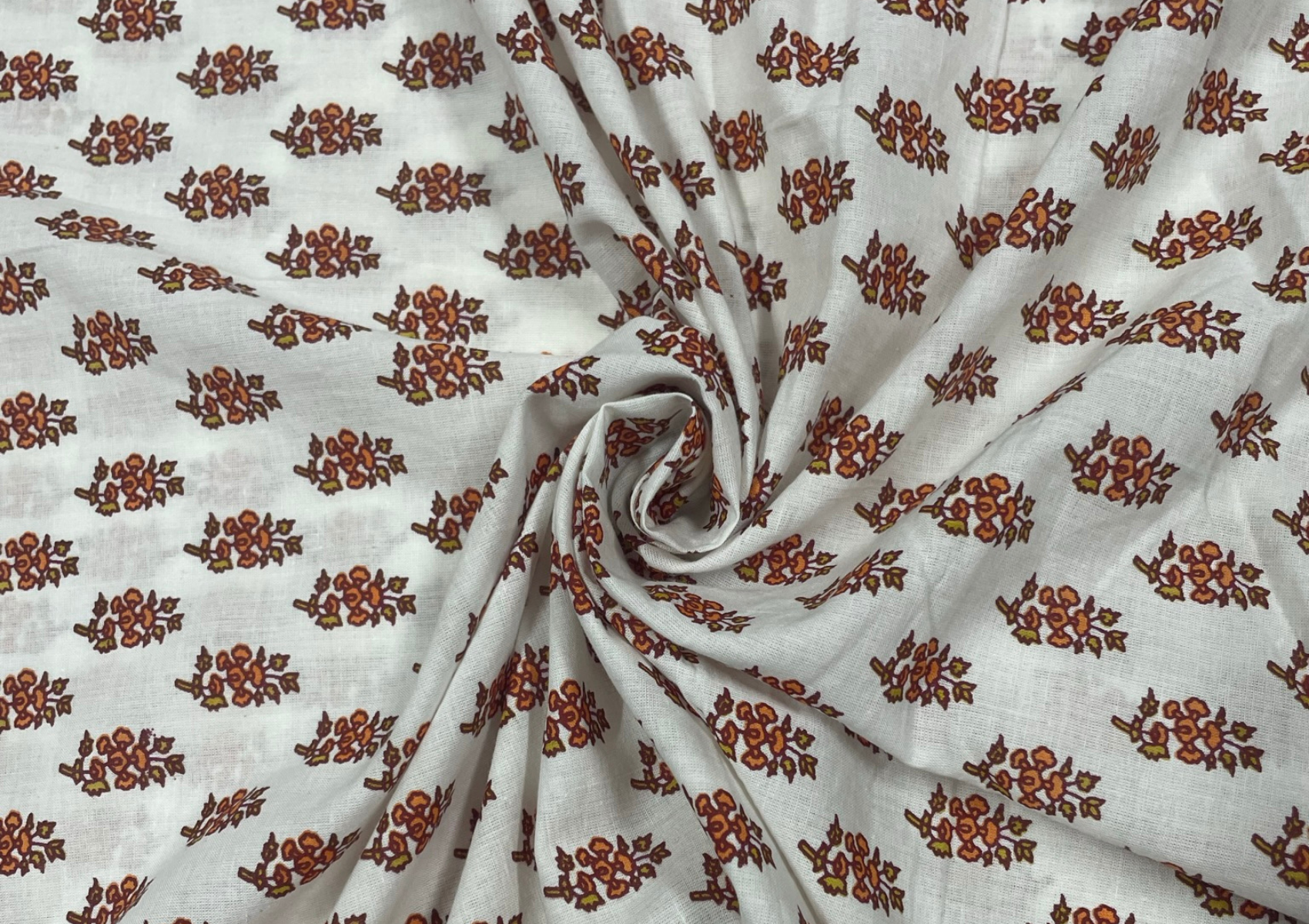 White Motifs Cotton Voil Print Fabric - Kapda Shop