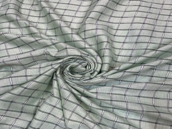 Mint Green Black Checks Yarn Dyed Cotton Fabric