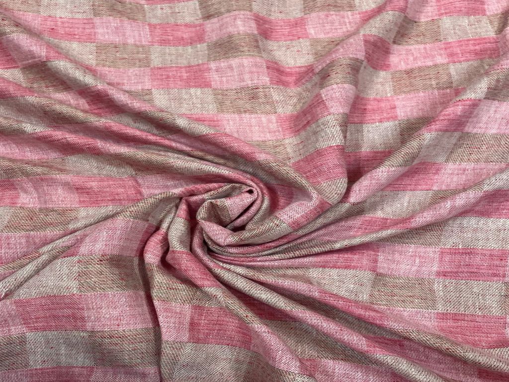 Yarn Dyed Cotton Pink Beige Checks - Kapda Shop