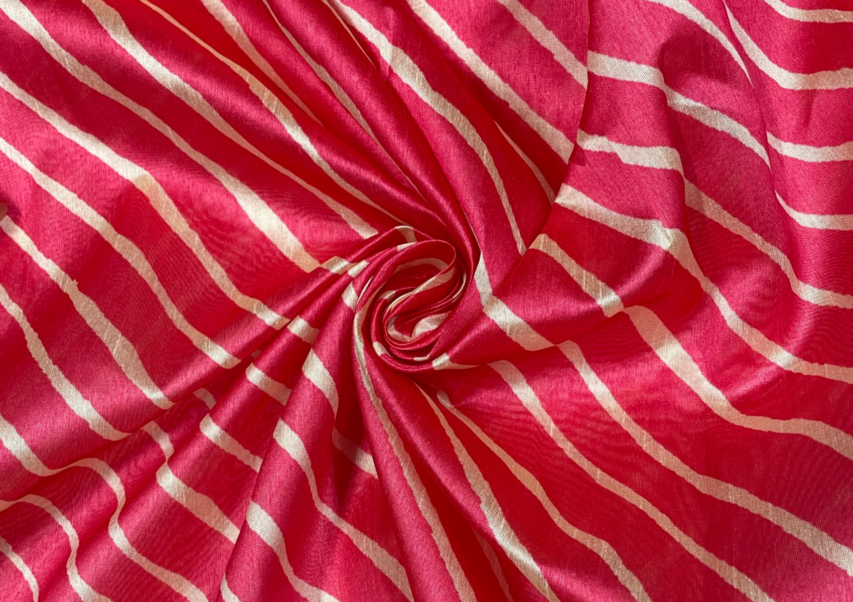 Pink & White Stripes Tussar Silk Fabric - Kapda Shop