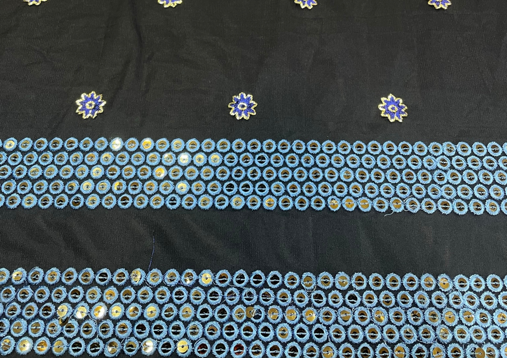 Navy Blue Floral Embroidered Net Fabric - Kapda Shop