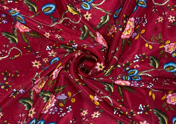 Maroon Floral Chiffon Fabric