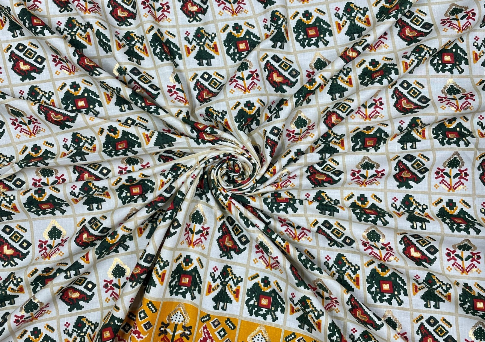 Multicolor Traditional Foil Printed Slub Linen Fabric - Kapda Shop