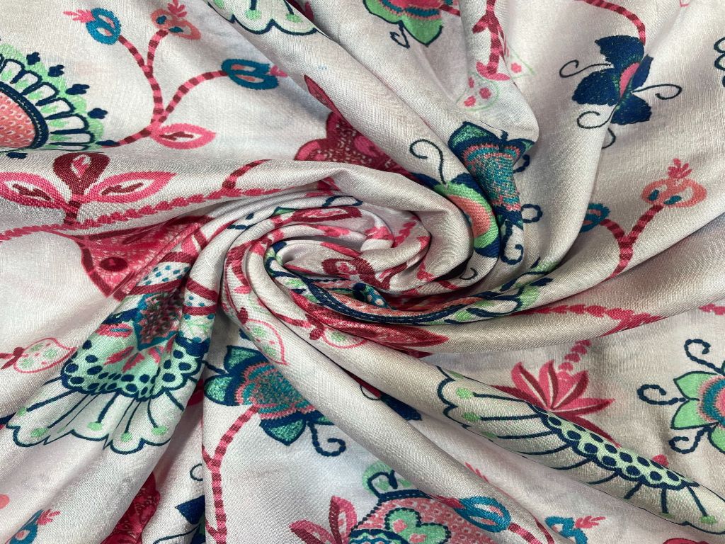 Multicolor Floral Pure Dupion Silk Fabric - Kapda Shop