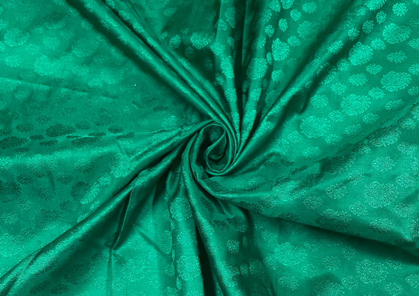 Green Polka Dots Pure Tanchoi Silk Fabric