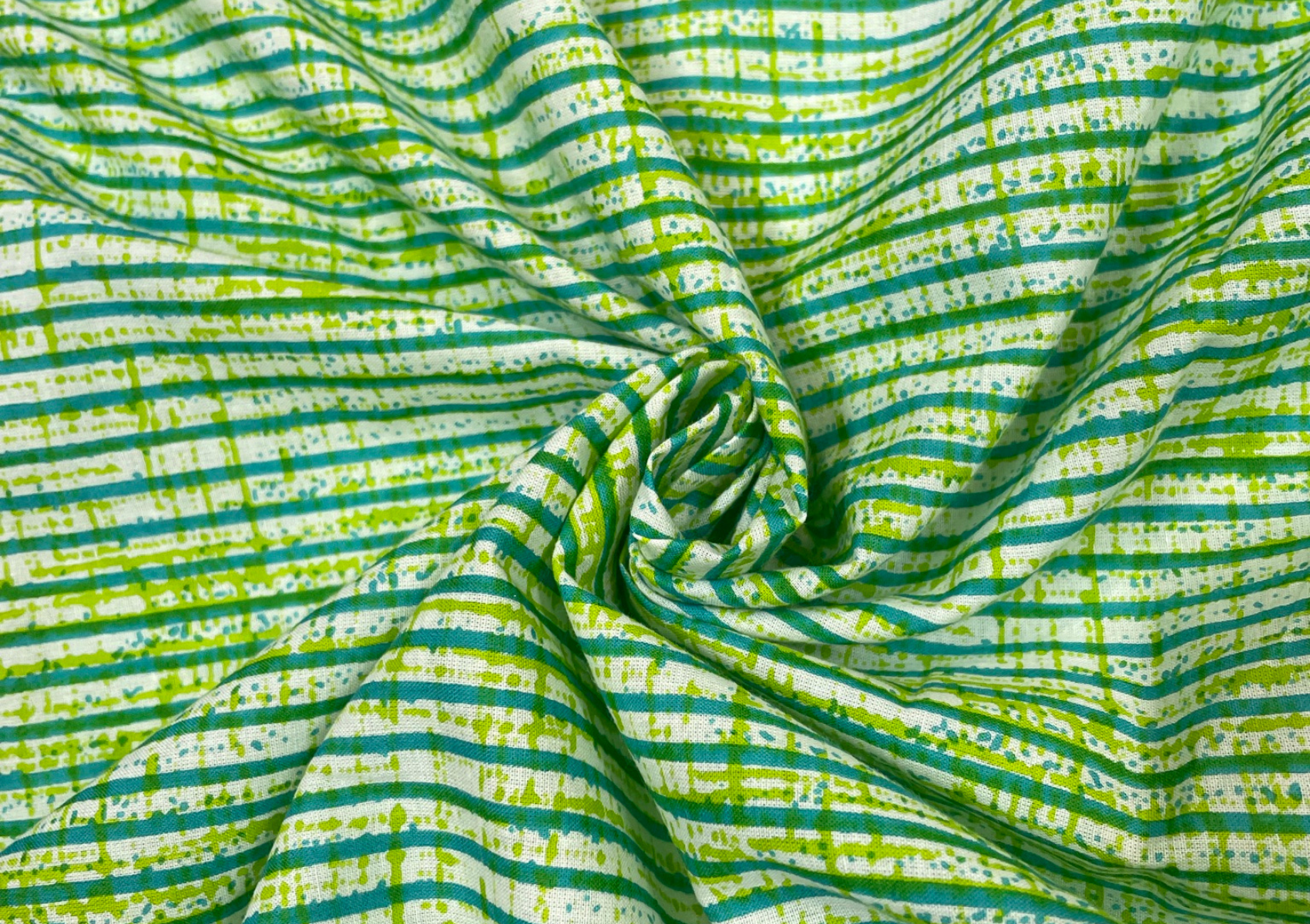 Green Stripes Cotton Cambric Print Fabric - Kapda Shop