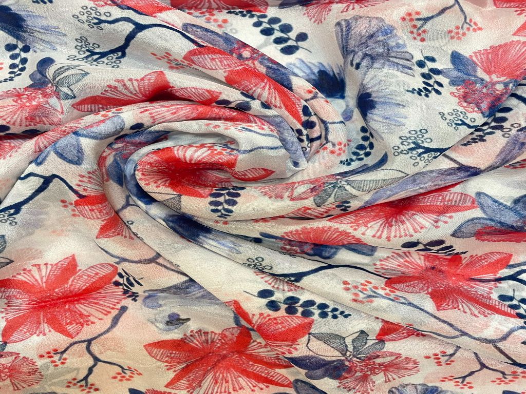 Chiffon White Pink Floral