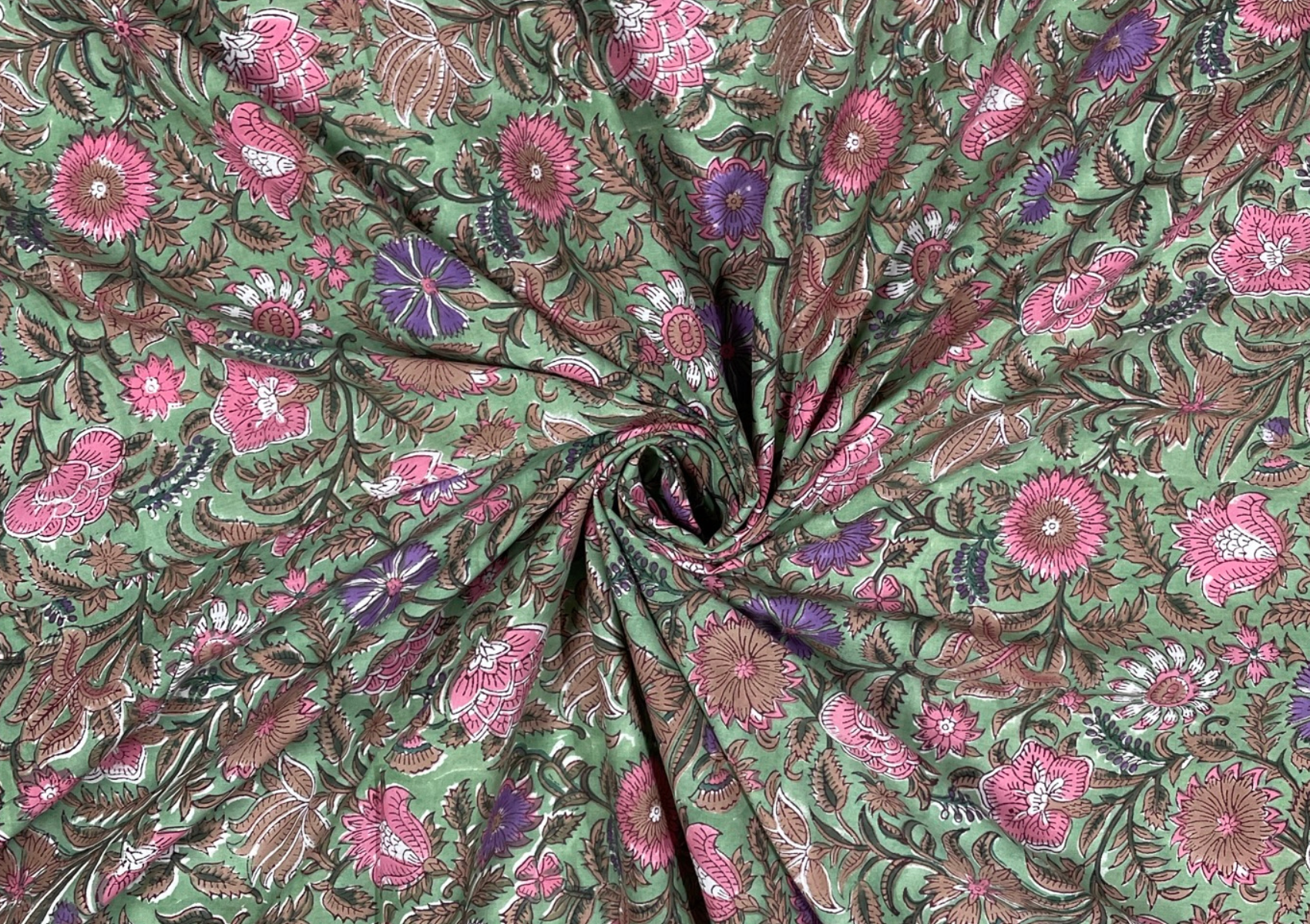 Printed Cotton Cambric Mint Green Multicolor Floral - Kapda Shop