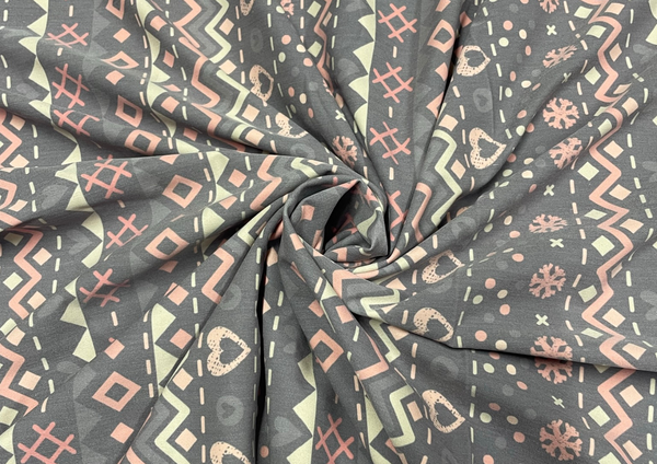 Multicolor Geometric Denim Lycra Fabric