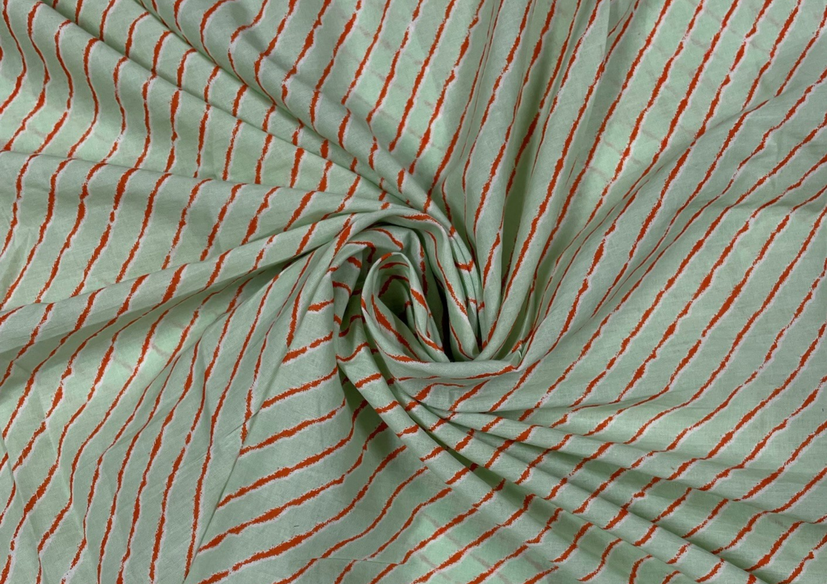 Green Pista Stripes Cotton Cambric Print Fabric - Kapda Shop